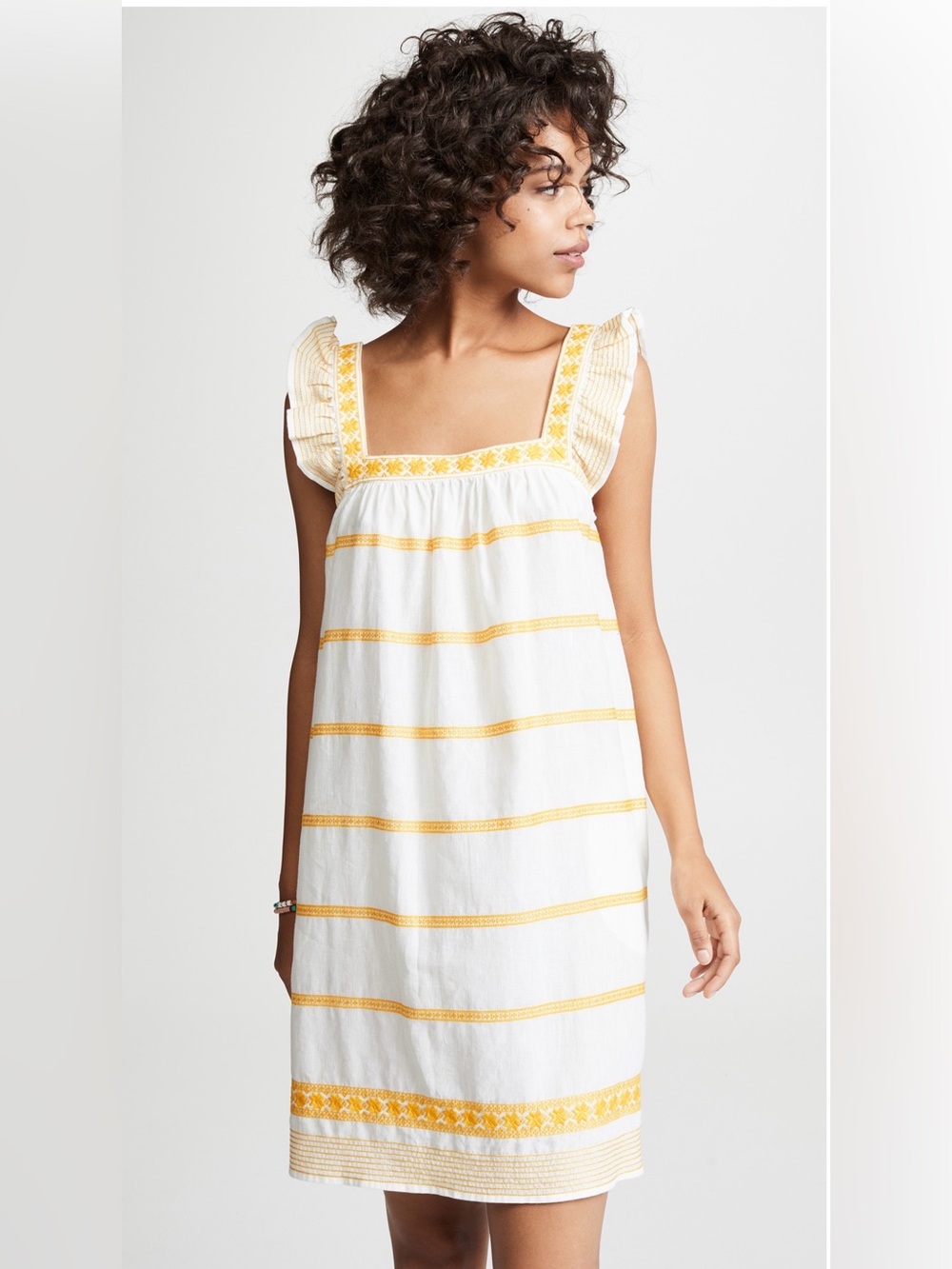 Tory Burch Embroidered Ruffle Sleeveless Dress Linen Cotton Sundress Size XS